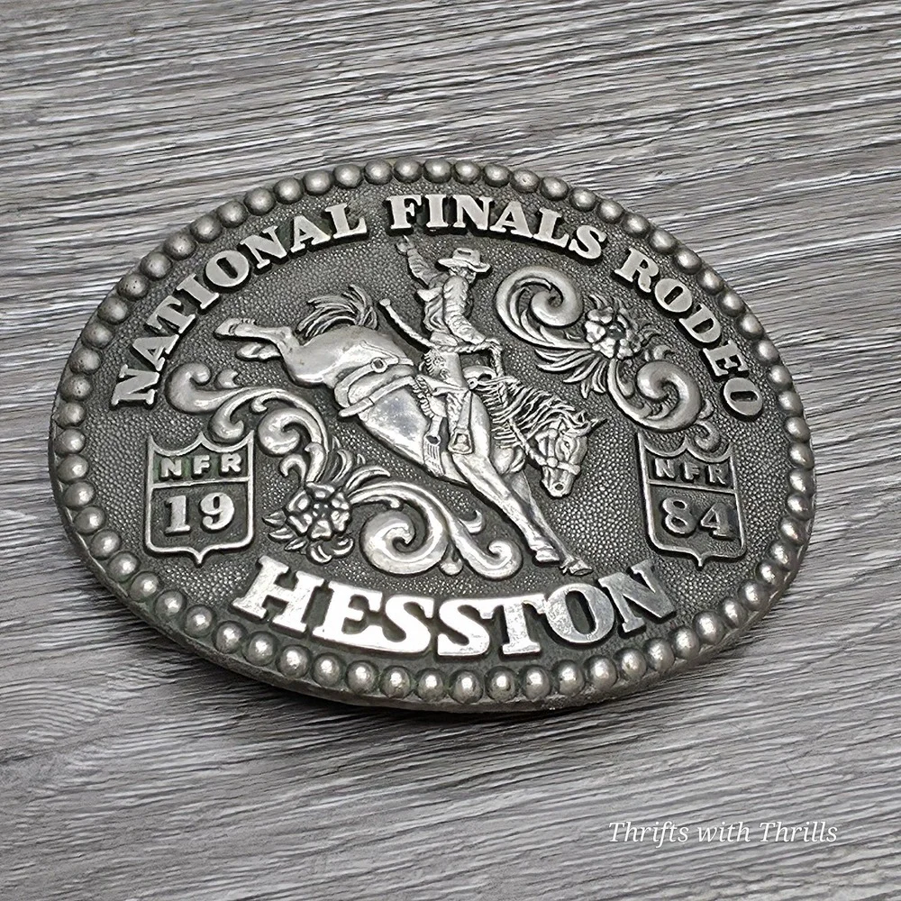 Vintage 1984 National Finals Rodeo Western Belt Buckle -  Fred Fellows - Hesston